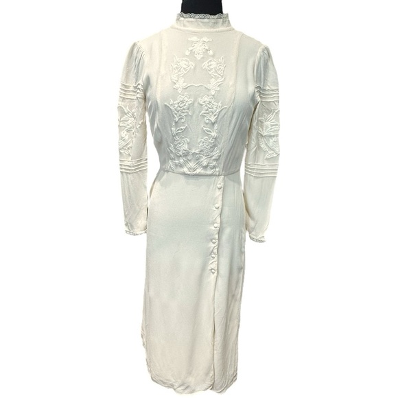 NWOT Reformation Adelia Crepe Ivory Embroidered Long Sleeve Maxi Dress Size 6 - Picture 1 of 13